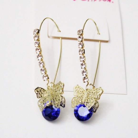 Betsey Johnson CZ Butterfly Dangle Earrings SALE 2 FOR 1 - Picture 1 of 4